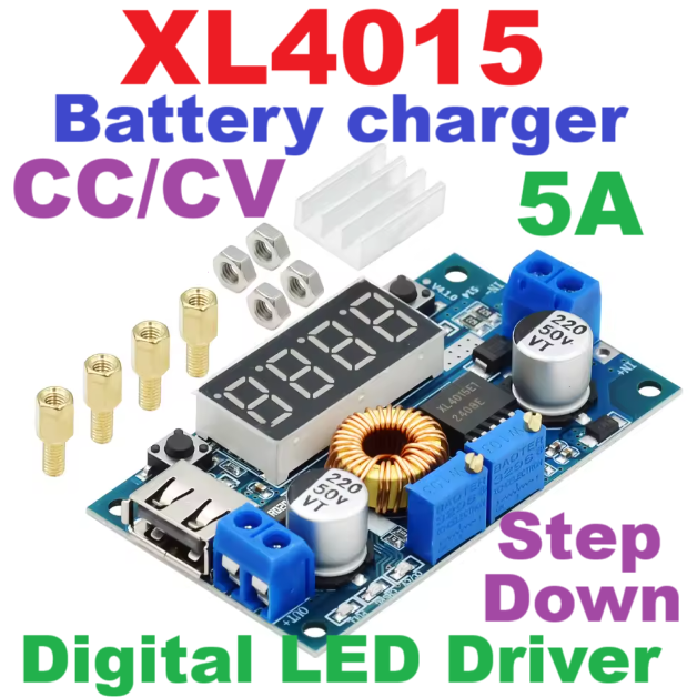 XL4015 DC-DC 5A ดิจิตอล LED แบตเตอรี่ลิเธียมโมดูล CC/CV USB Step Down Buck Converter กับโวลต์มิเตอร์แอมป์มิเตอร์ constant voltage and constant current step-down power supply module voltage and current display LED driver lithium battery charging
