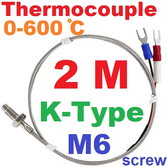เทอร์โมคัปเปิล M6 screw type length 2 M. Thermocouple K-Type Temperature 0-600C Sensor Probe ยาว 2 เมตร