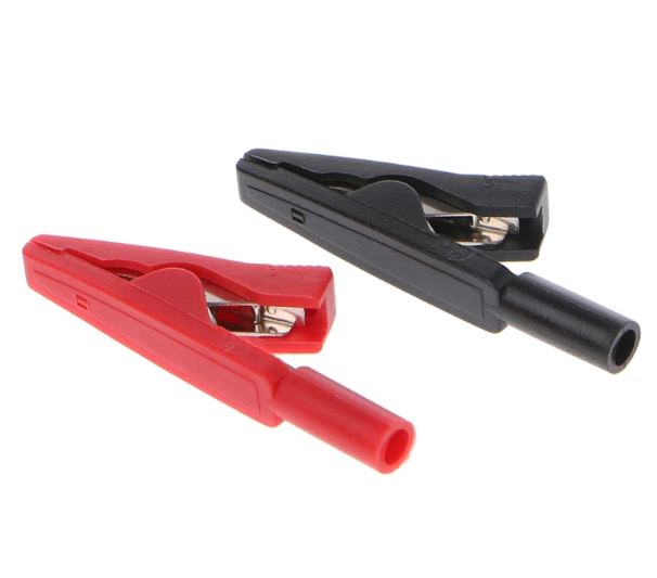 ปากคีบจระเข้ ขนาดเล็ก สีแดง Alligator Clips 2mm Banana Jack Clamp Test Wire Clip Terminal red color