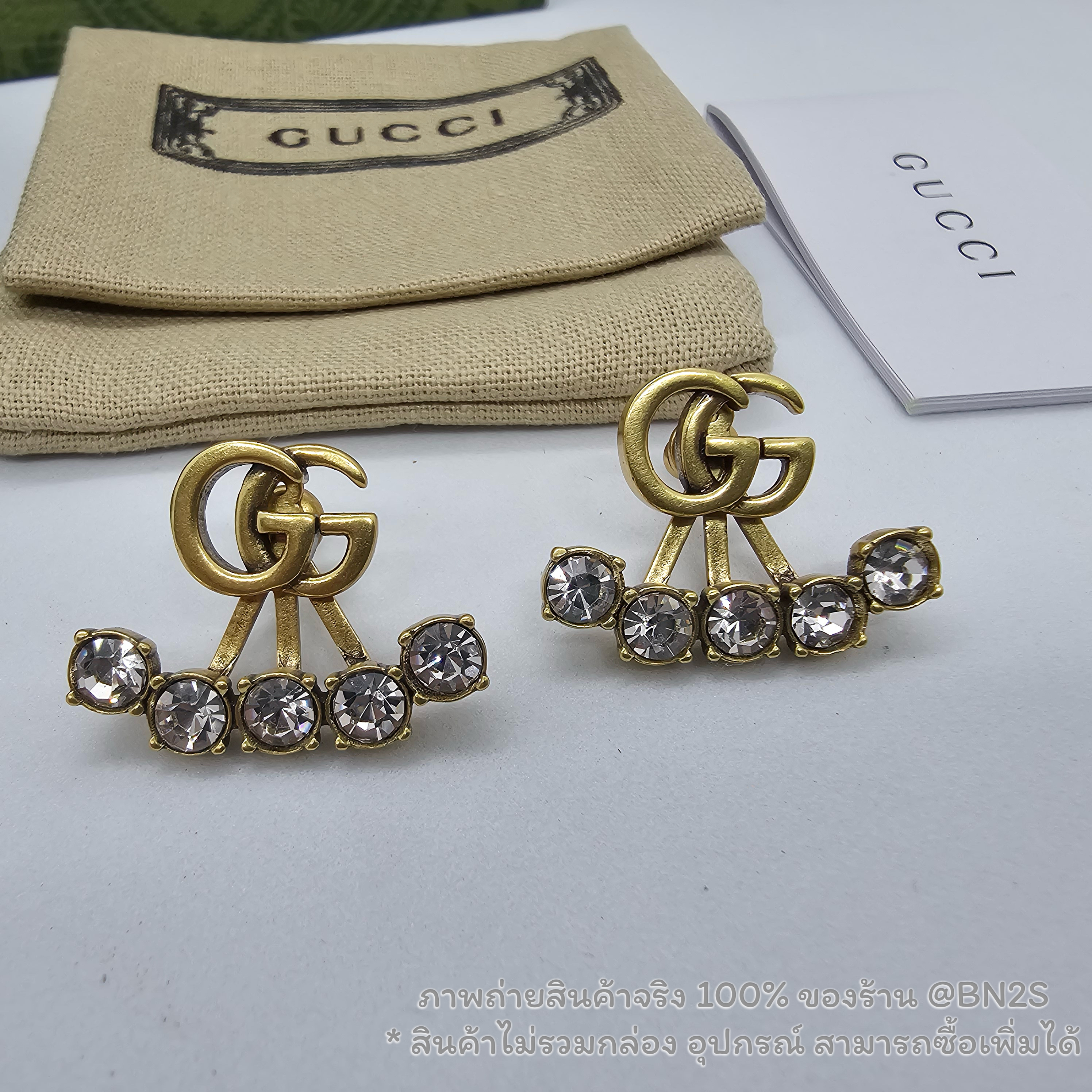[ออริ] ต่างหู GUCCI GG SINGLE CRYSTAL DOUBLE G EARRING ต่างหูประดับคริสตัลกุชชี่ งานออริ อะไหล่ทองวินเทจ พร้อมส่งในไทย