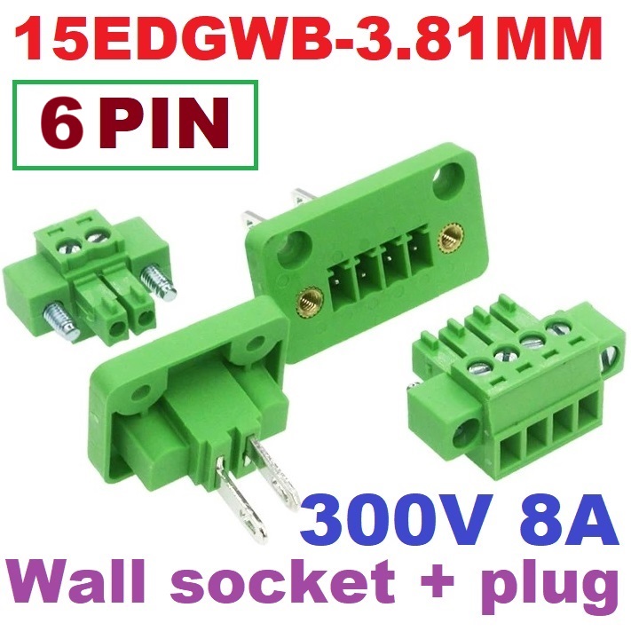 Wall plug-in terminals 15EDGWB-3.81MM 6Pin with flange ears (Wall socket + plug)