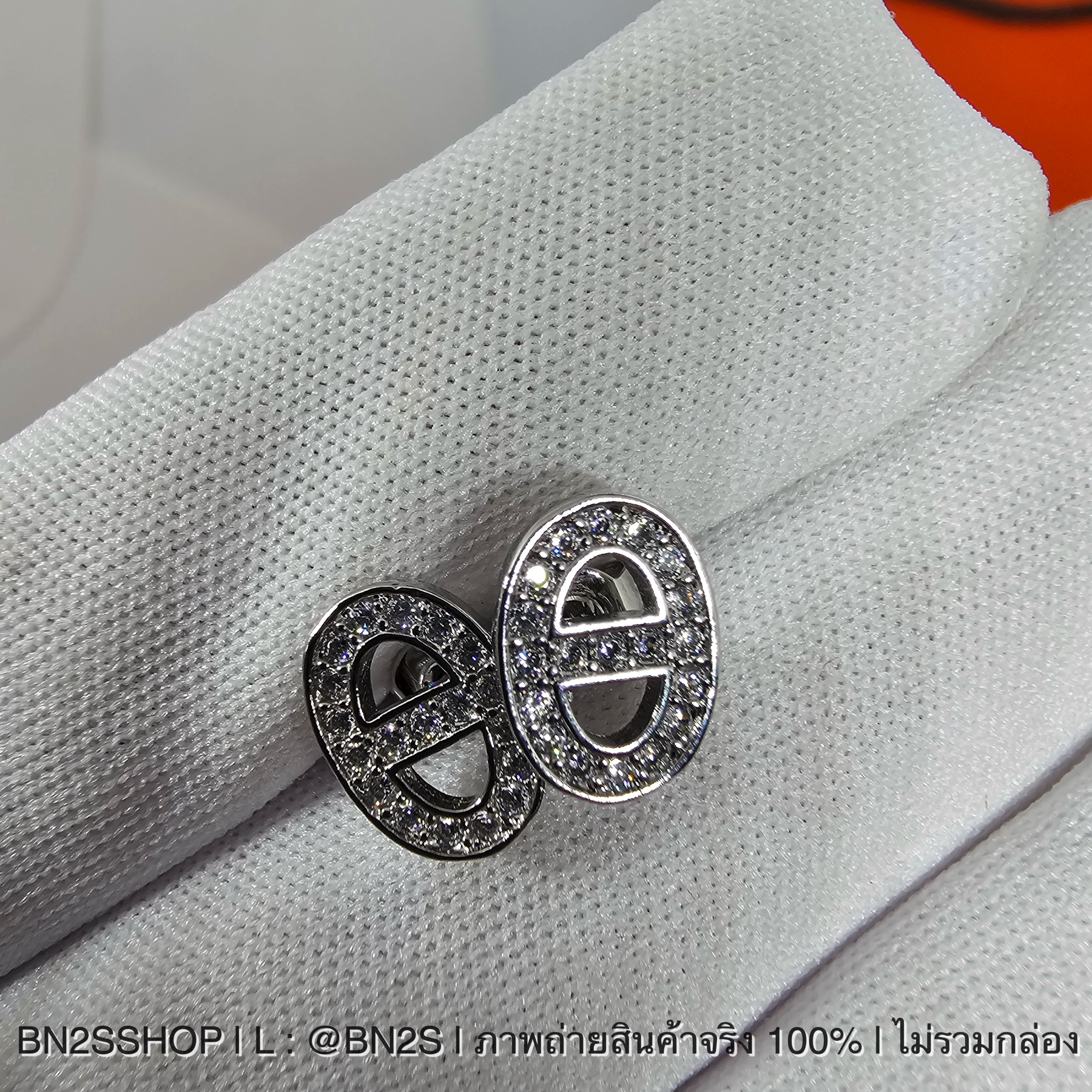 Hermes Stud Earrings ต่างหูสตั๊ดสีเงิน จี้เกือกม้า ฝังเพชร พร้อมส่งในไทย