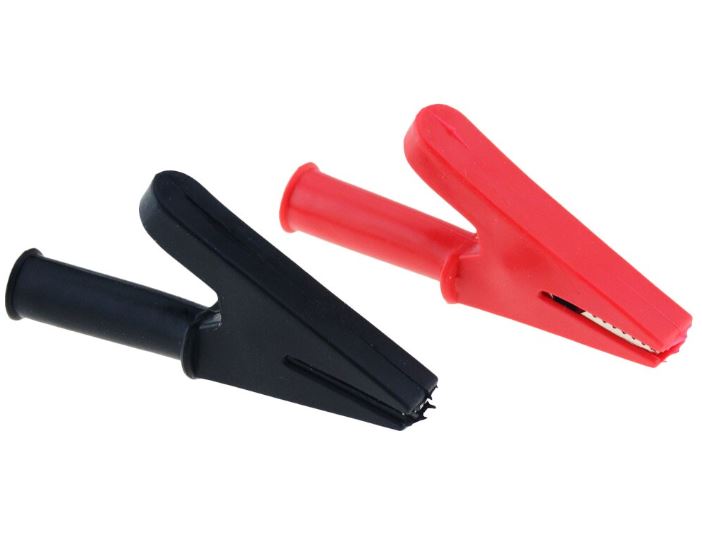 ปากคีบจระเข้ ใช้ร่วมกับปลั๊กกล้วย 4mm สีแดง เปลือกหุ้มทั้งหมด All-Inclusive Sheath Round Handle Open 20mm Alligator Test Clip Alligator 4mm Banana Plug Cable red color