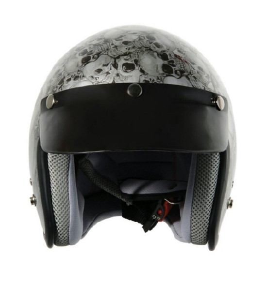 หมวกกันน็อคแนววินเทจ คลาสสิค ลายแนวทหาร สีเทาดำขาว ถอดซักได้