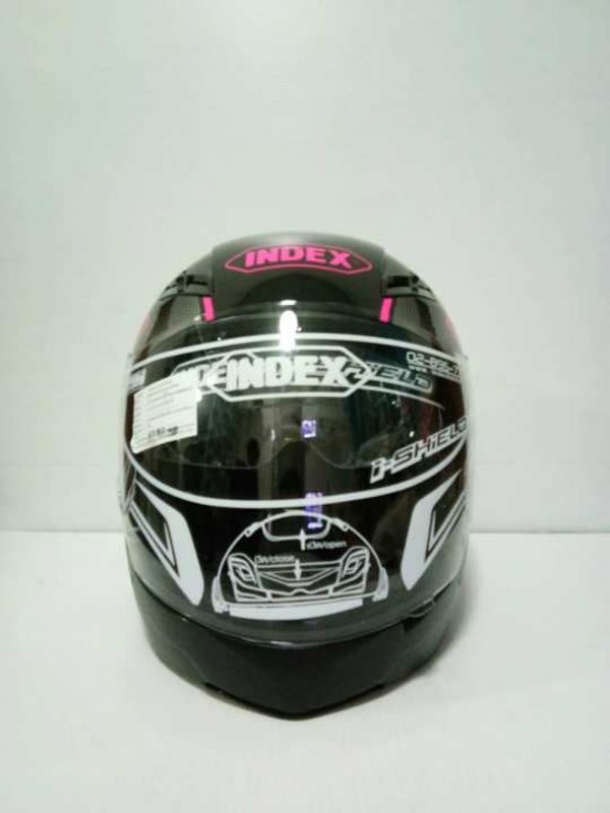 INDEX หมวกกันน็อค รุ่น TESLA ถอดคางได้ มีแว่น 2 ชั้น สามารถถอดคางได้ สีดำตัดชมพูหวาน