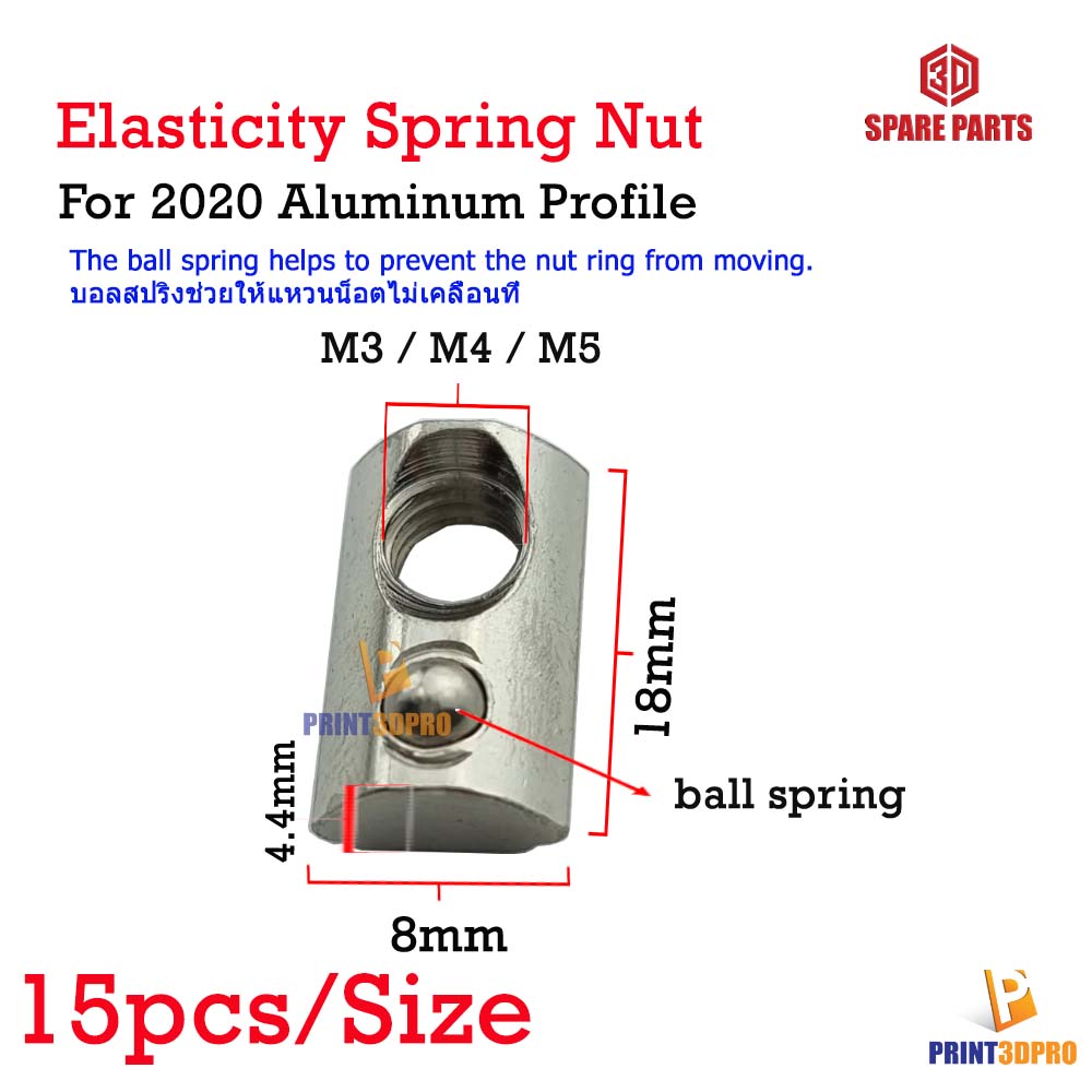 Screw Nut Half Round Elasticity Spring Nut Block for 2020 Aluminium Profile M3,M4,M5 15pcs/size