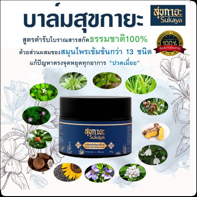 บาล์มสุขกายะ บาล์มเมล็ดกัญชงเฮิร์บส Hemp Seed Herbs Balm สูตรตำรับโบราณ : Healthy Hut