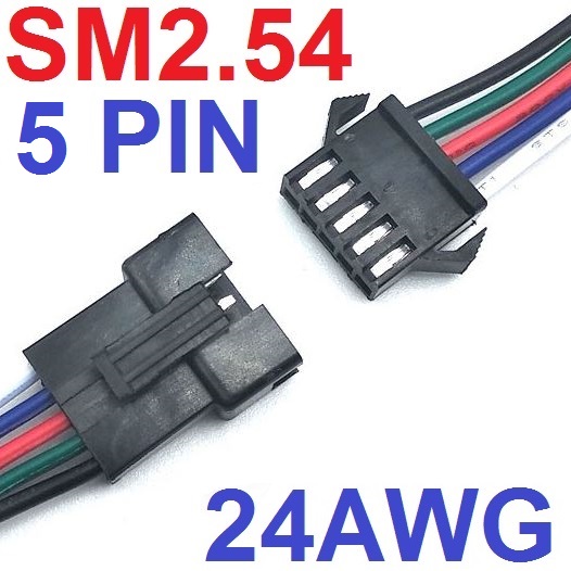 สายไฟพร้อมขั้วต่อ ผู้ เมีย 1 คู่ ยาวข้างละ 20cm 24AWG 5PIN SM2.54 black plug air to plug connector terminal line pin connection line butt male and female head harness 5 PIN