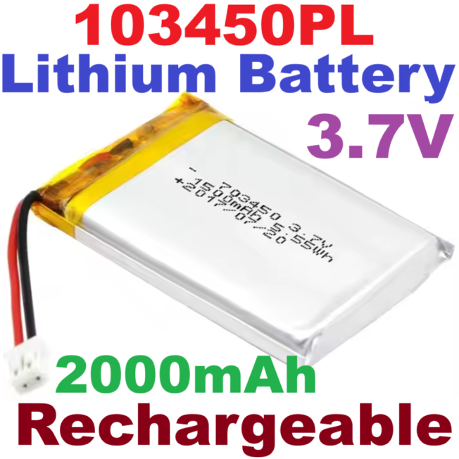 103450PL Li-ion แบตเตอรี่ลิเธียม 3.7V 2000mAh Rechargeable Battery with 2 Pin 2.54 JST Connector ถ่านชาร์จ