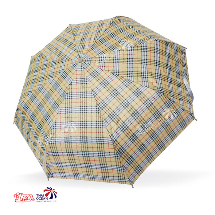 Leo ร่มพับ 3 ตอน ลายสก๊อต ผ้าเคลือบยูวีกันแดด ขนาด 22 นิ้ว (ขายส่ง) 12 คันต่อกล่อง