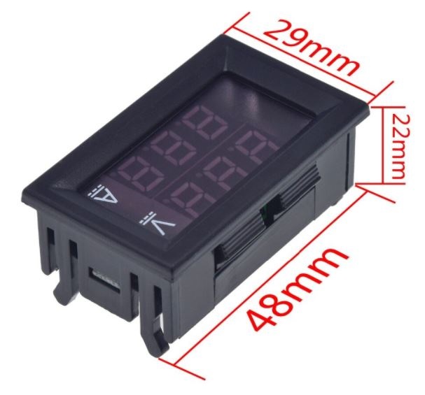 มิเตอร์ วัดแรงดันและกระแส DC 0-100V 10A ขนาด 48x29 mm. Digital Voltmeter Ammeter Dual Display Voltage Current Meter Panel Amp Volt Measure 0.28" Red Blue LED