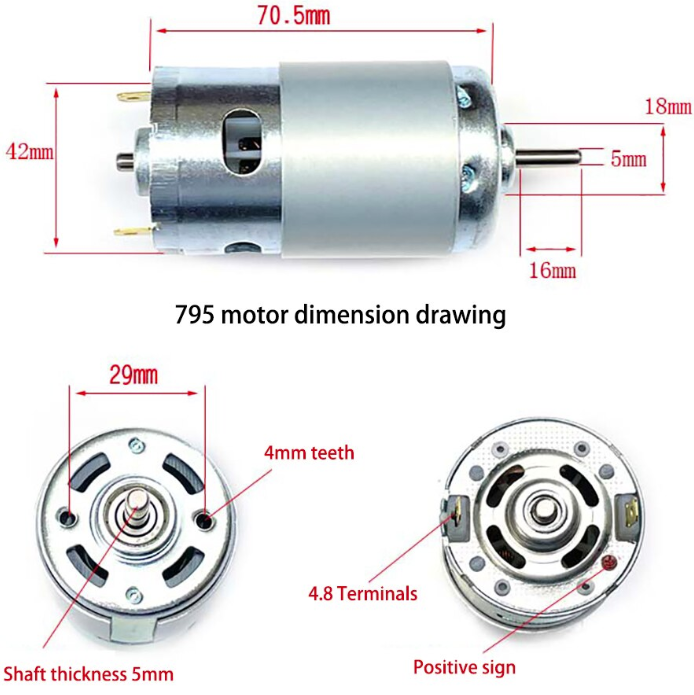 795 DC Motor 12V 100W 10000rpm double ball bearing Large Torque Low Noise