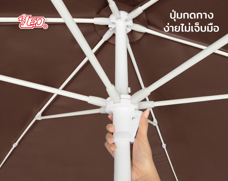 Leo ร่มสนาม สำหรับแม่ค้า,ขายของ,ร้านกาแฟ,โรงแรม ขนาดØ2.90เมตร ก้านไฟเบอร์ไม่ขึ้นสนิม ผ้าโพลีเอสเตอร์หนา600D
