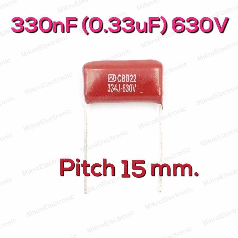 330nF(0.33uF) 630Vdc 5% Pitch 15mm. Metallized Polyester Film Cap ตัวเก็บประจุ คาปาซิเตอร์ แบบฟิล์มโลหะ