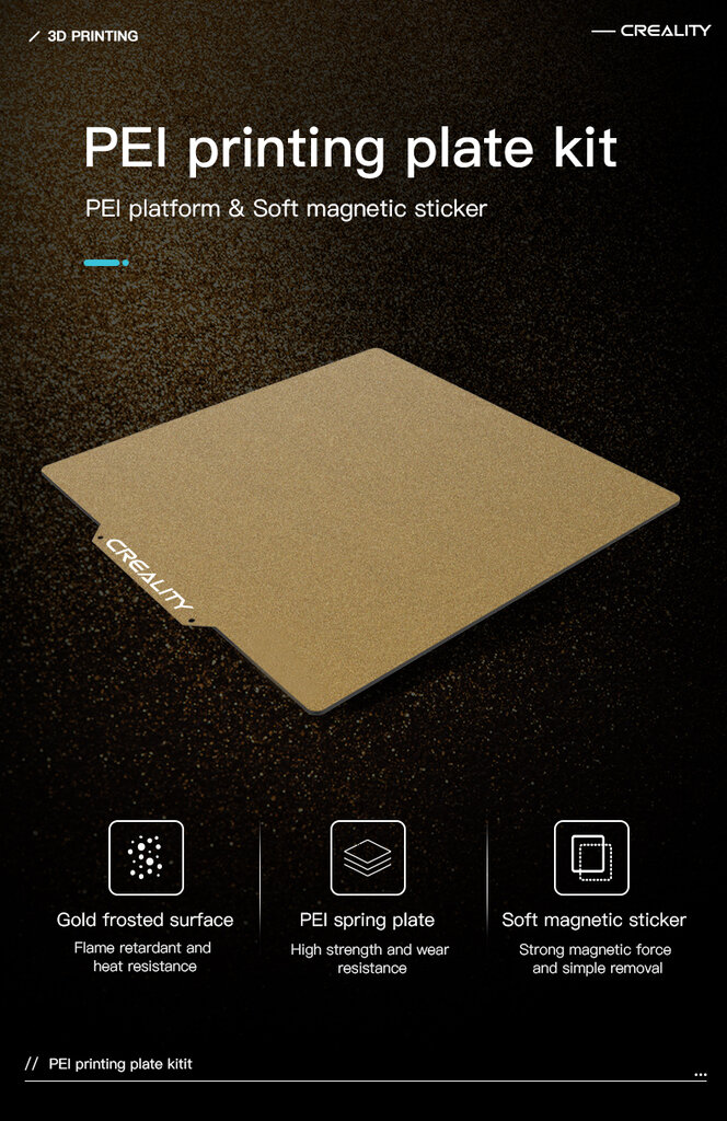 Creality CR-6 SE GOLD PEI FROSTED SURFACE 255x245x2mm Pei ฐานพิมพ์แม่เหล็ก Flame Retardant and Heat Resistant