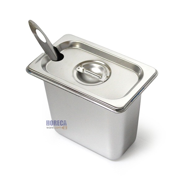 ชั้นวางอ่างอาหาร 1/9 10ช่อง ปรับจำนวนช่องอ่างได้ พร้อมกระบวย ตราบอส