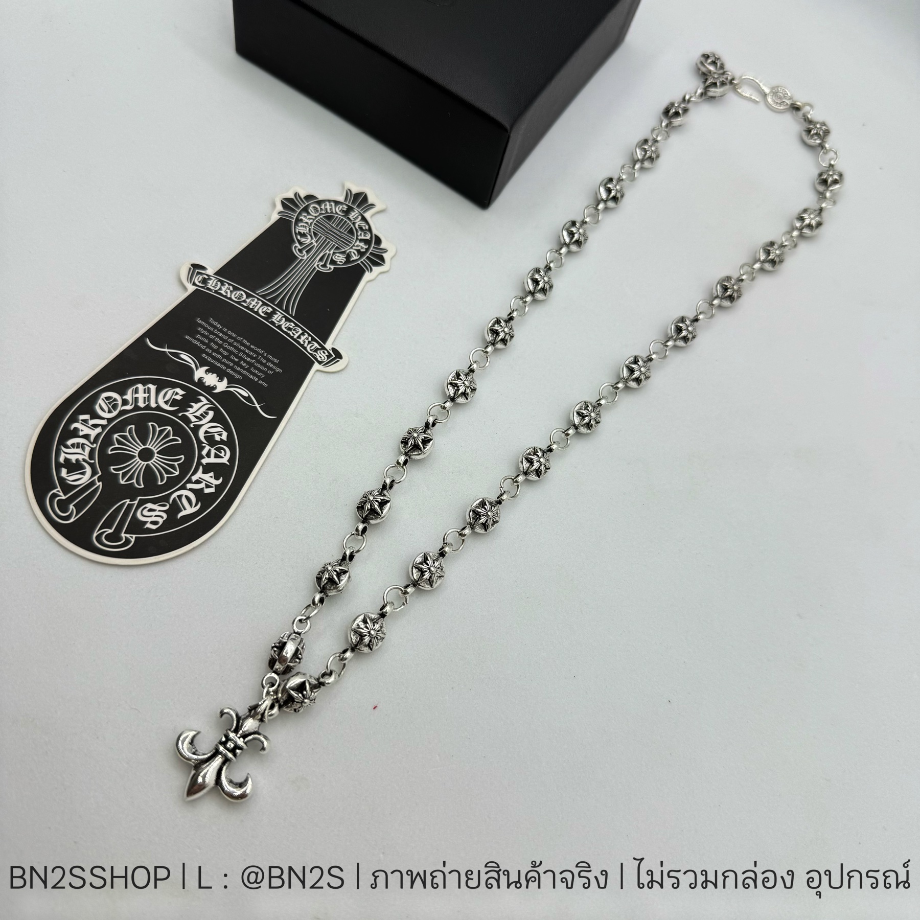 CHROME HEART Pendant Maltese Cross Chain Necklace | สร้อยคอผู้ชาย จี้กางเขน โครมฮาร์ท อะไหล่เงินปัดดำ |
