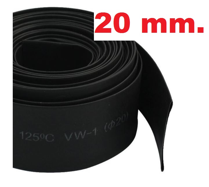 ท่อหด สีดำ ขนาด 20 มม. ยาว 1 เมตร อัตราส่วนการหด 2:1 Heat Shrinkable Tube Shrink Ratio dia 20mm.