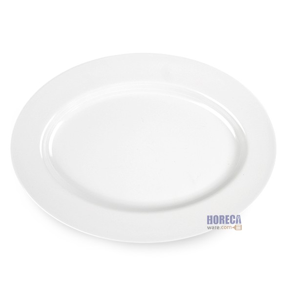 จานเปลวงรีมีขอบ [สีครีม] 11 นิ้ว ปลายิ้ม