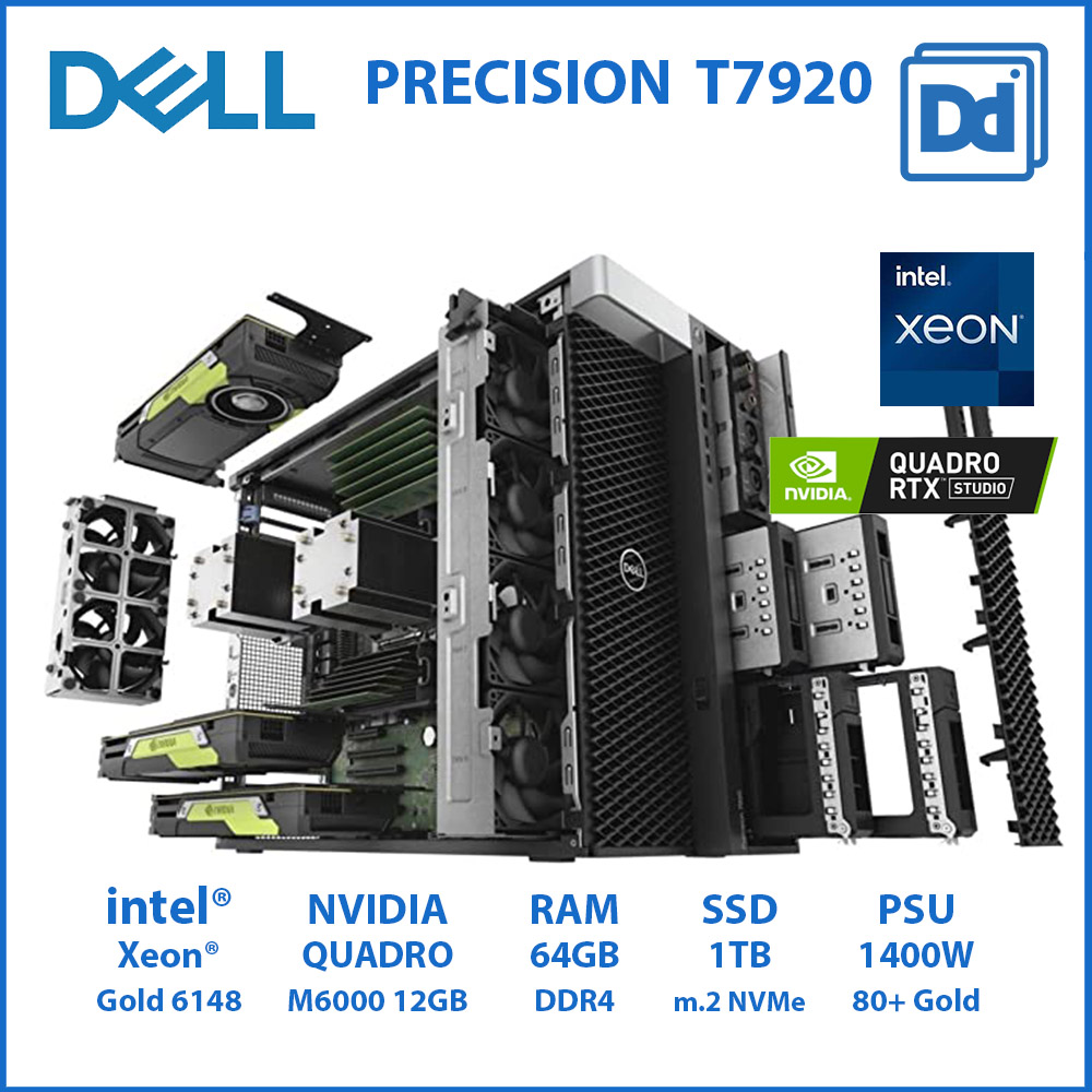 DELL Precision T7920 Workstation 2X Xeon GOLD 6148 40C/80T NV Quadro P4000 8GB RAM 64GB SSD NVMe 1TB USED คอมพิวเตอร์ทำงาน