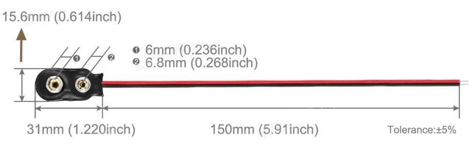 ขั้วถ่าน 9V ยาว 15 CM battery holder I-type 15CM line length