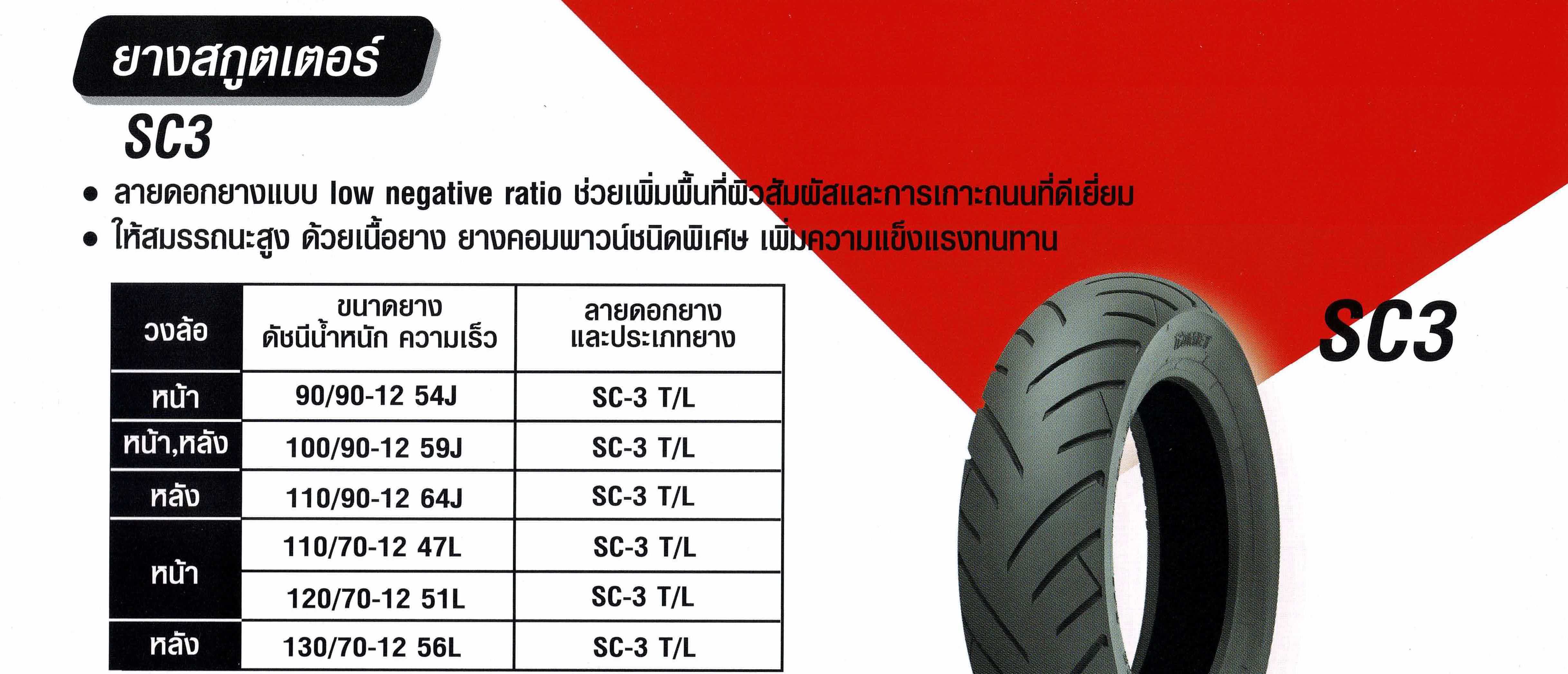ยางนอก 100/90-12 MAXING SC-3 TL (ยางเรเดียล), ยางนอก FREE GO, MOOVE, SCOOPY-ล้อขอบ 12, ZOOMER-X ล้อหน้า