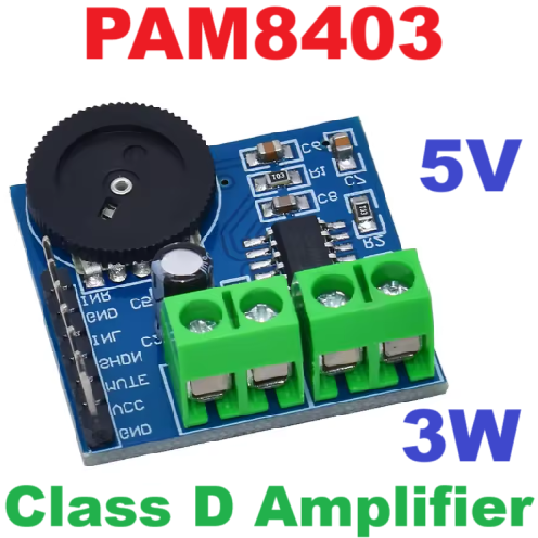 โมดูลขยายเสียง PAM8403 dual channel amplifier module mini digital amplifier board with volume control 2*3W Class D digital amplifier board efficient 5V power supply