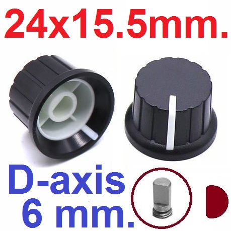 ลูกบิด 24X15.5 mm. D-Axis D shaft handle 6 mm. two-color knob cap for rotary encoder potentiometer volume control ลูกบิดโวลุ่ม วอลลุ่ม