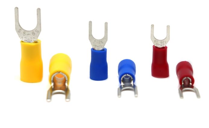 SV1.25-4 หางปลาแฉก สีน้ำเงิน แพ็คละ 20 ตัว SV Series Crimp Terminal Fork Spade Wire Connector Copper Insulated Forked SV1.25