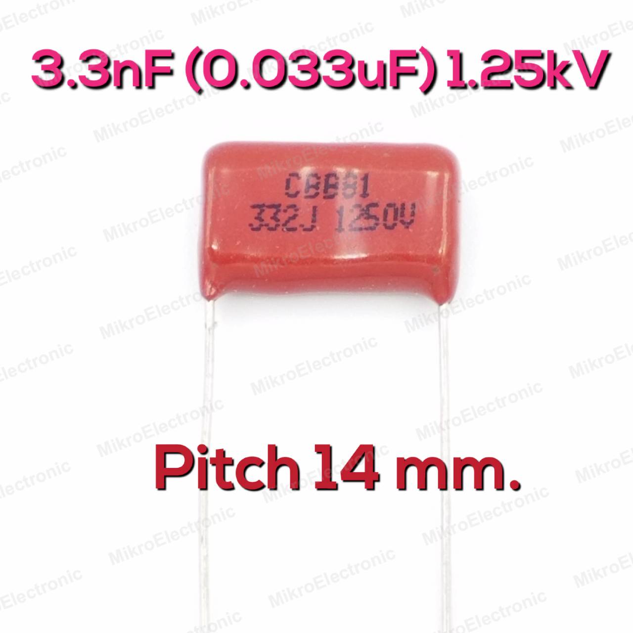 3.3nF(0.033uF) 1.25kV ±5% Pitch 14mm Metallized Polyester Film Cap ตัวเก็บประจุ คาปาซิเตอร์ แบบฟิล์มโลหะ