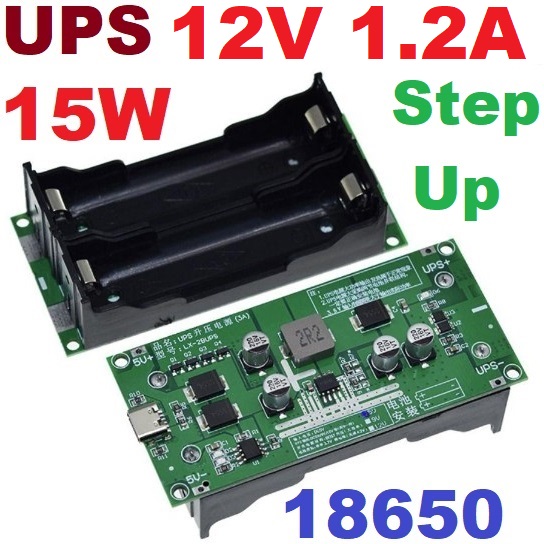 DC-DC Step Up 12V 1.2A 15W Type-C 18650 Lithium Battery Charger Module Booster Fast Charge UPS Power Supply/Converter สำเนา