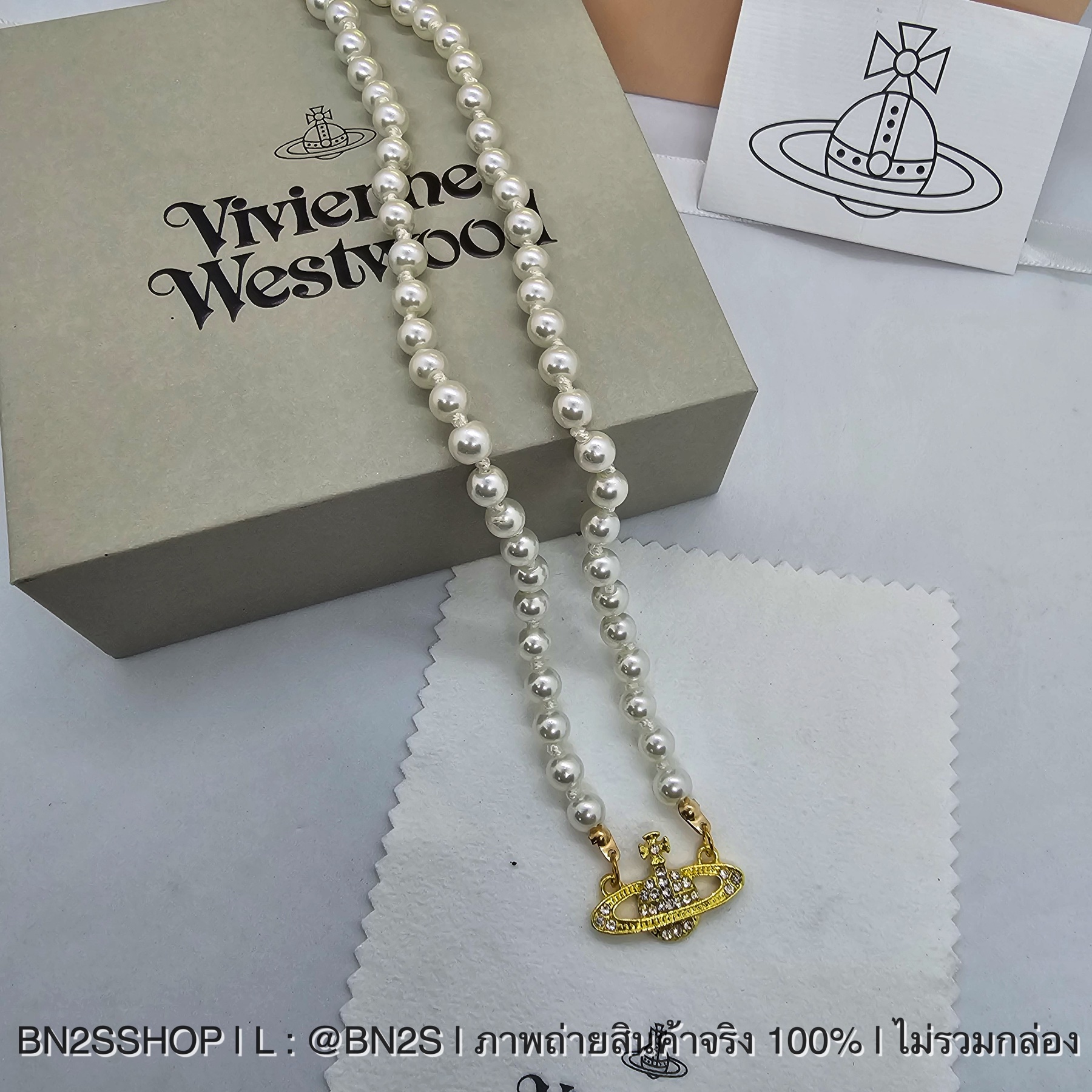 สีทอง | Vivienne Westwood Mini Bas Pearl Chocker สร้อยคอไข่มุกวิดวียน จี้ดาวเสาร์ฝังเพชร รุ่นนี้ขายดีสุด ต้องมีเลย