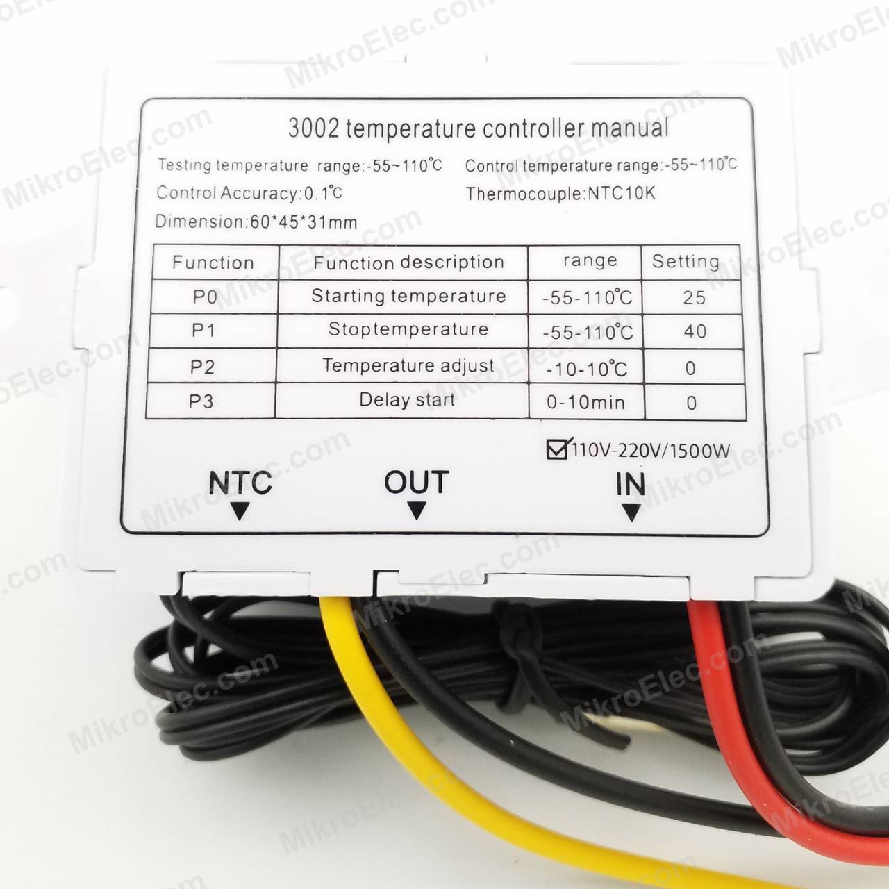 เครื่องควบคุมอุณหภูมิ 220Vac 10A 1500W XH-W3002 Digital Thermostat Temperature Control Switch Temperature Controller Digital Display Mini Thermostat Switch with Water-resistant Sensor Probe