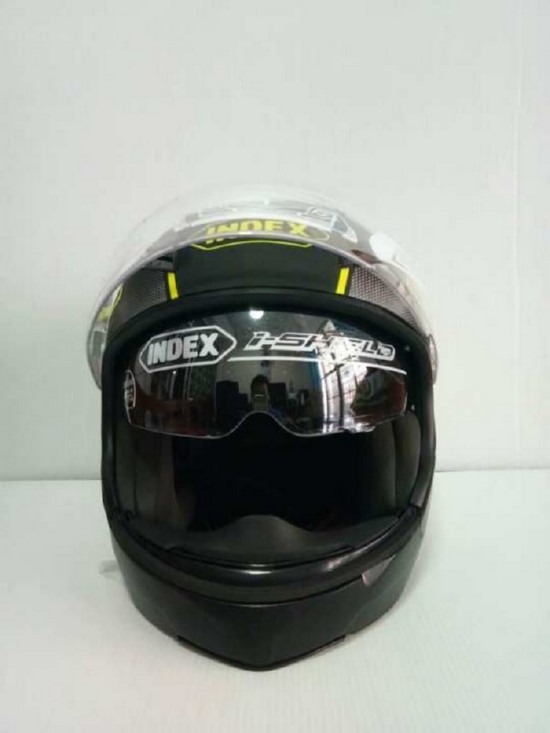 INDEX หมวกกันน็อค รุ่น TESLA ถอดคางได้ มีแว่น 2 ชั้น สามารถถอดคางได้ สีเขียวสะท้อนแสง