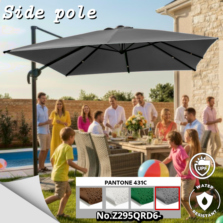 Leo ร่มเสาข้างรุ่นใหม่ ขนาด 2.95x2.95 เมตร ทรงสี่เหลี่ยม หมุนรอบตัวได้ 360 องศา สีพื้น