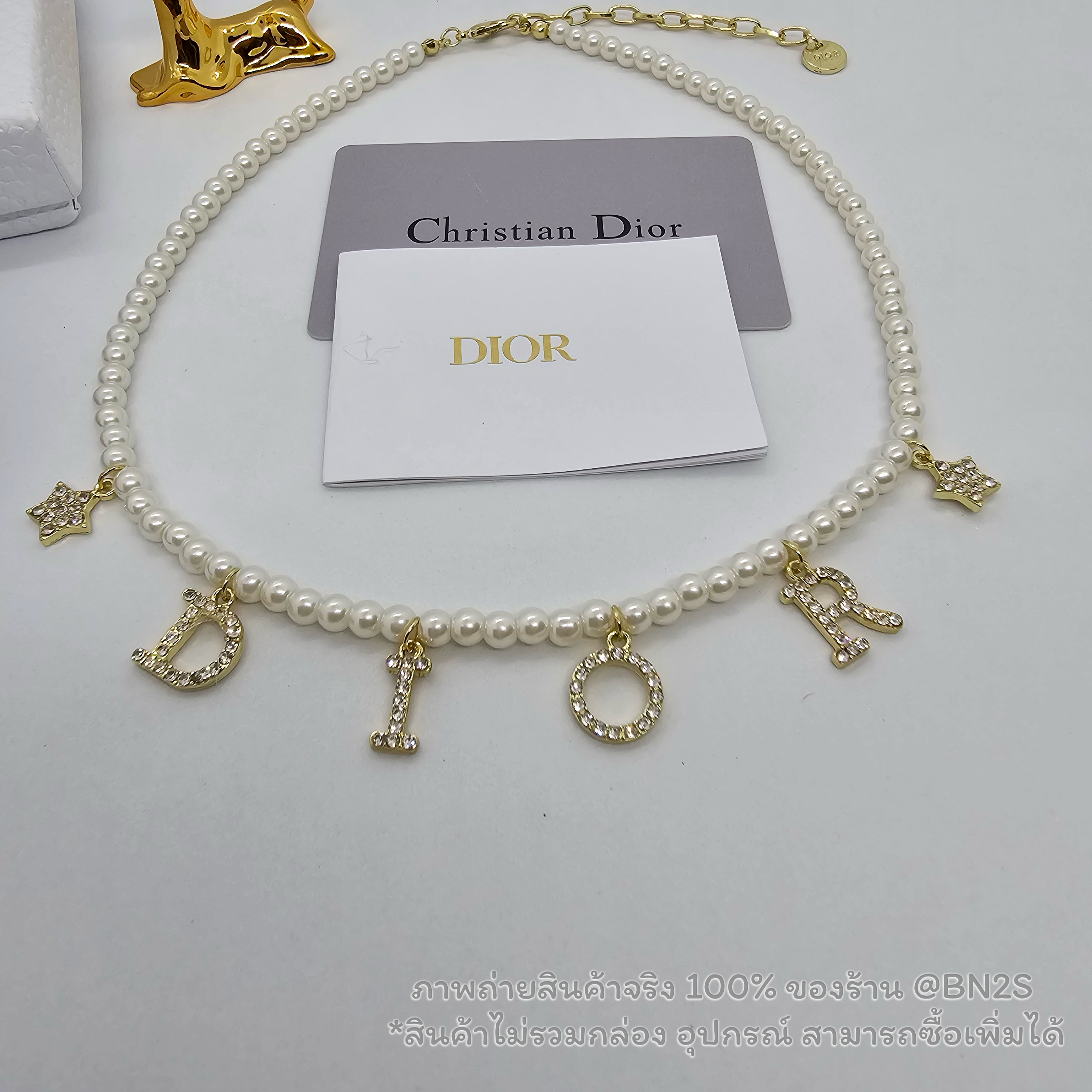 CD Pearl Crystal Star Logo Charm Necklace สร้อยคอไข่มุกประดับโลโก้ดิออ ไข่มุกจิ๋วเต็มเส้น พร้อมส่ง ภาพงานจริง 100% ไม่รวมกล่อง อุปกรณ์