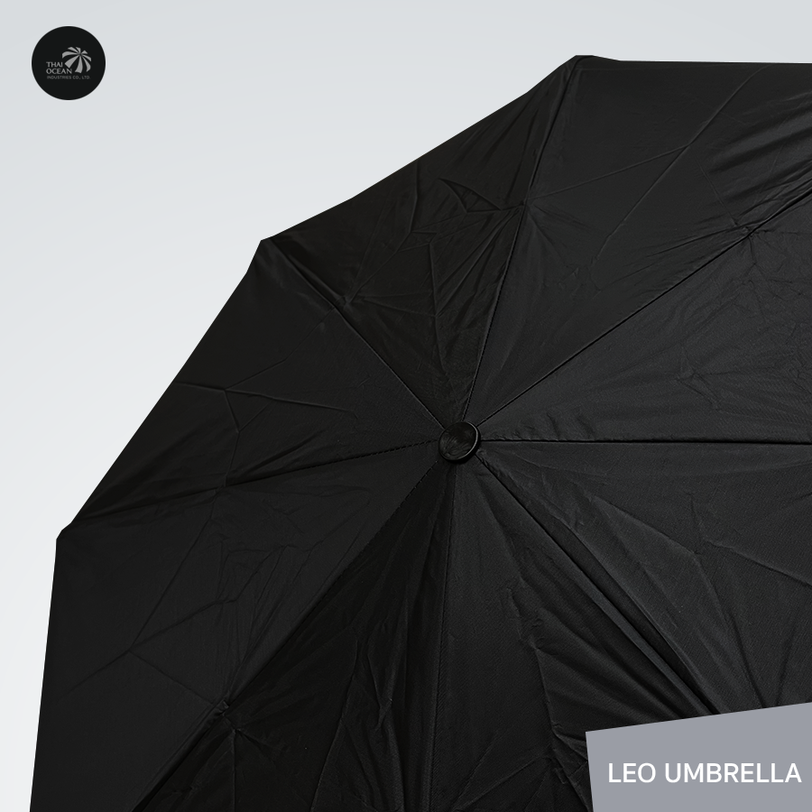 Leo ร่มพับสั้น 3 ตอน สีดำ พกพาง่าย ผ้าเคลือบยูวีกันแดด