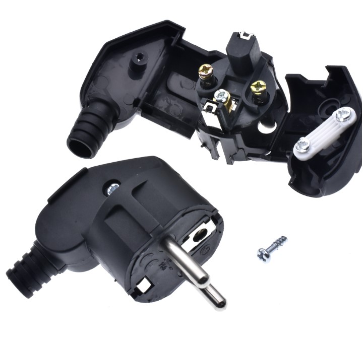 หัวปลั๊ก EU Male Plug Adapter 250V 16A สีดำ Male Replacement Outlets Rewireable Electeical Socket Euro Connector For Power Extension Cable