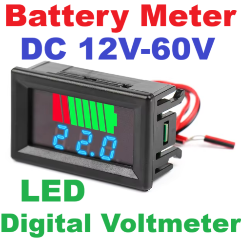 Battery Meter Display 12V-60V Display blue Electric Vehicle DC Digital Display Lithium Battery Car Voltage Meter