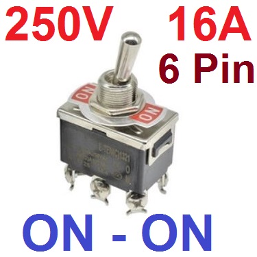 สวิทช์โยก 2 ทาง 6 ขา 16A 250V E-TEN 1321 6Pin DPDT 6 Feet 2 Gear Toggle Switch ON - ON