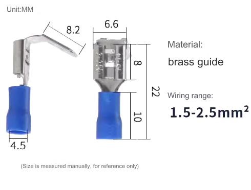 หางปลาเสียบ PBDD2-250 สีน้ำเงิน สำหรับสายไฟ 1.5-2.5 mm2 (16-14 AWG) 300V แพ็กละ 20 ตัว Double Crimp Terminal ตัวเมีย+ตัวผู้