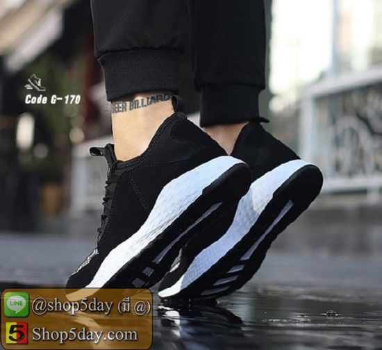รองเท้าผ้าใบยอดฮิต ผ้ายืดหยุ่นดี นิ่มมาก (เงิน-ดำ)