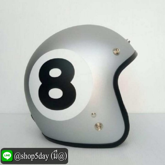 AVEX หมวกกันน็อควินเทจคลาสสิค ราคาถูก รุ่นLB ลายเลข 8 สีบรอนเงินด้าน คิ้วดำ ผ้าดำ