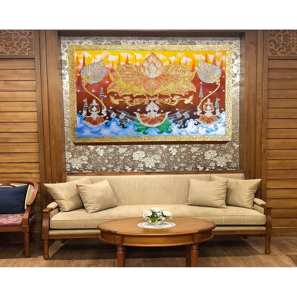 ภาพดอกบัว ภาพวาดติดผนัง รูปภาพติดผนัง รูปภาพเสริมมงคล รับทรัพย์ รูปติดห้องรับแขก ภาพติดผนังห้อง ใช้ตกแต่งผนังห้อง G0004