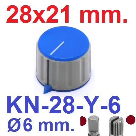 ลูกบิด KN-28-Y-6 สีน้ำเงิน ยึดน๊อต ไต้ฝาครอบด้านบน KN-28-Y-6 colored rubber knob nut clamping rotating Blue color for rotary encoder potentiometer volume control ลูกบิดโวลุ่ม วอลลุ่ม