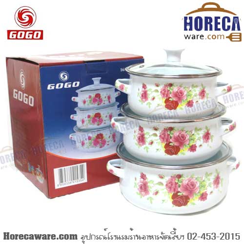 หม้อเคลือบ 2 หู ลายดอก 16-18-20 โกโก-อ่างอุ่น [gg-671dg-2]