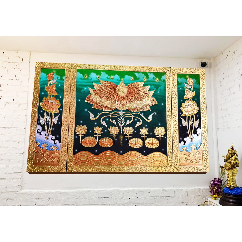 ภาพดอกบัว ภาพวาดติดผนัง รูปภาพติดผนัง รูปภาพเสริมมงคล รับทรัพย์ รูปติดห้องรับแขก ภาพติดผนังห้อง ใช้ตกแต่งผนังห้อง G0013