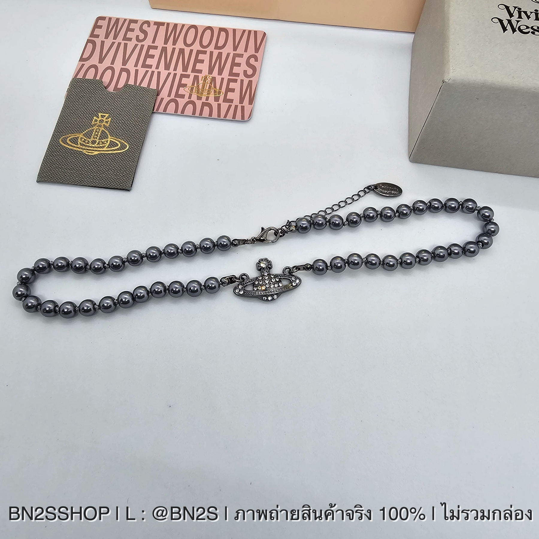 สร้อยคอ | Vivienne Westwood Mini Bas Chocker สร้อยคอวิเวียน จี้ดาวเสาร์ฝังเพชร สีดำ