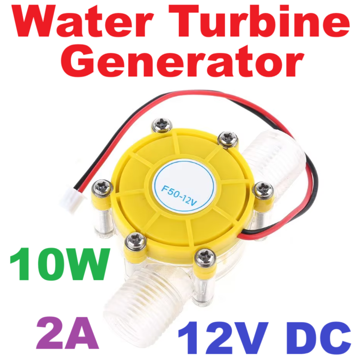 10W Water Turbine Generator Micro Hydroelectric DIY LED Power DC 12V Water Flow Generator (Yellow)