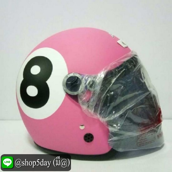 AVEX หมวกกันน็อค TEENAGE เลข8 สีชมพูด้าน แว่นดำ